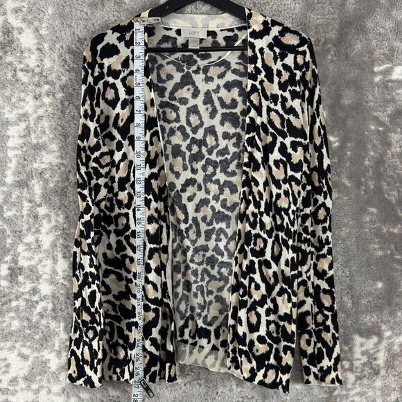 Ann Taylor Loft Size S Leopard Print Open Front Cardigan Sweater Long Sleeve - Picture 2 of 7